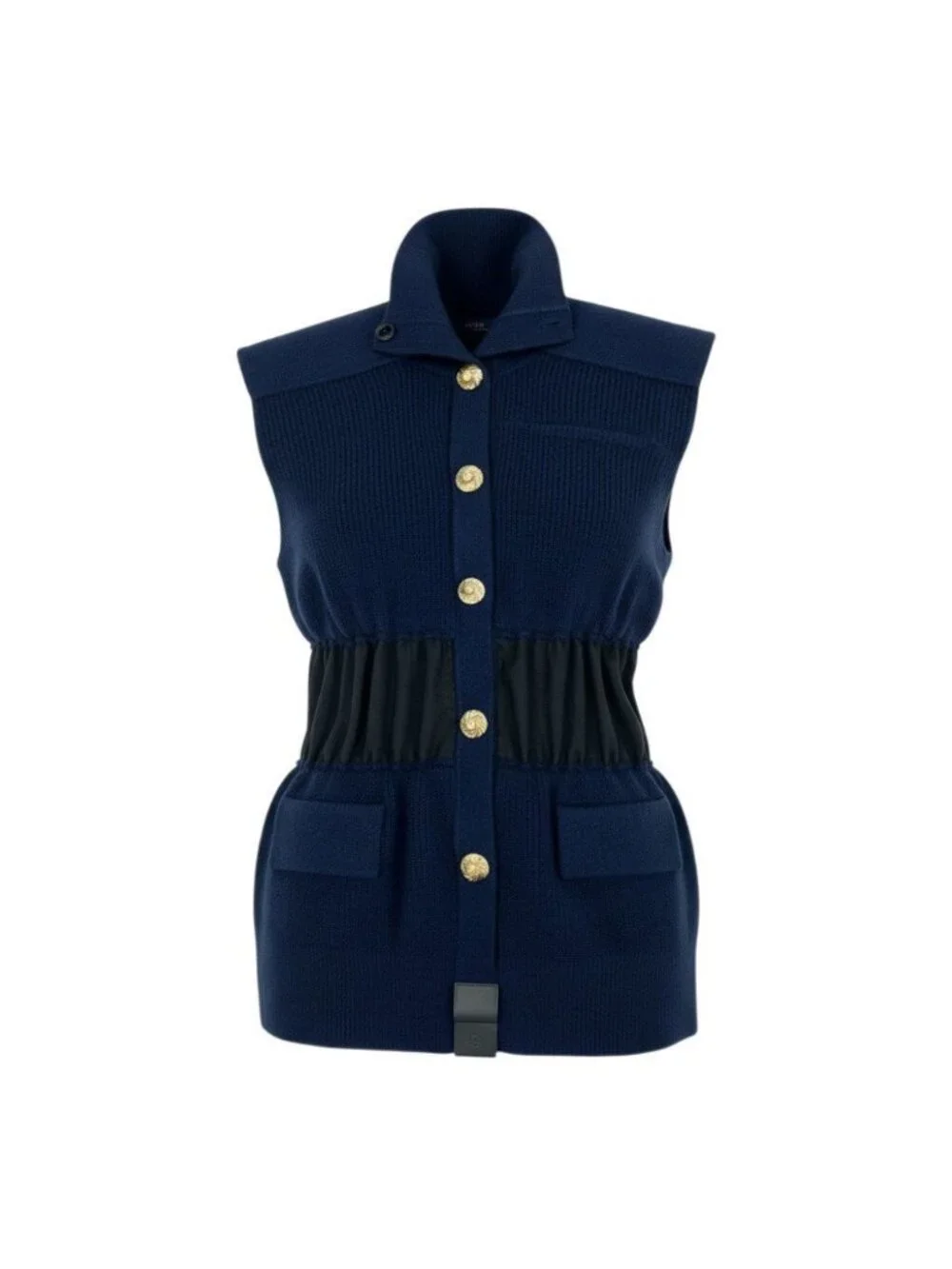 Louis Vuitton Jewel Button Sleeveless Cardigan Wool Cashmere Blend Night Blue XS